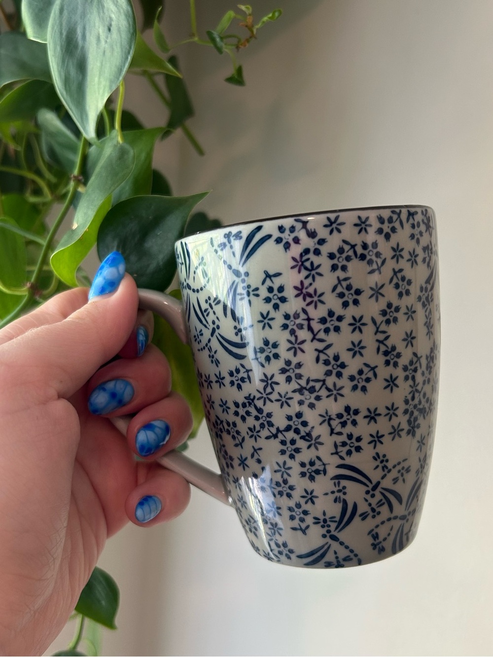 Blue Floral Dragonfly Ceramic Mug